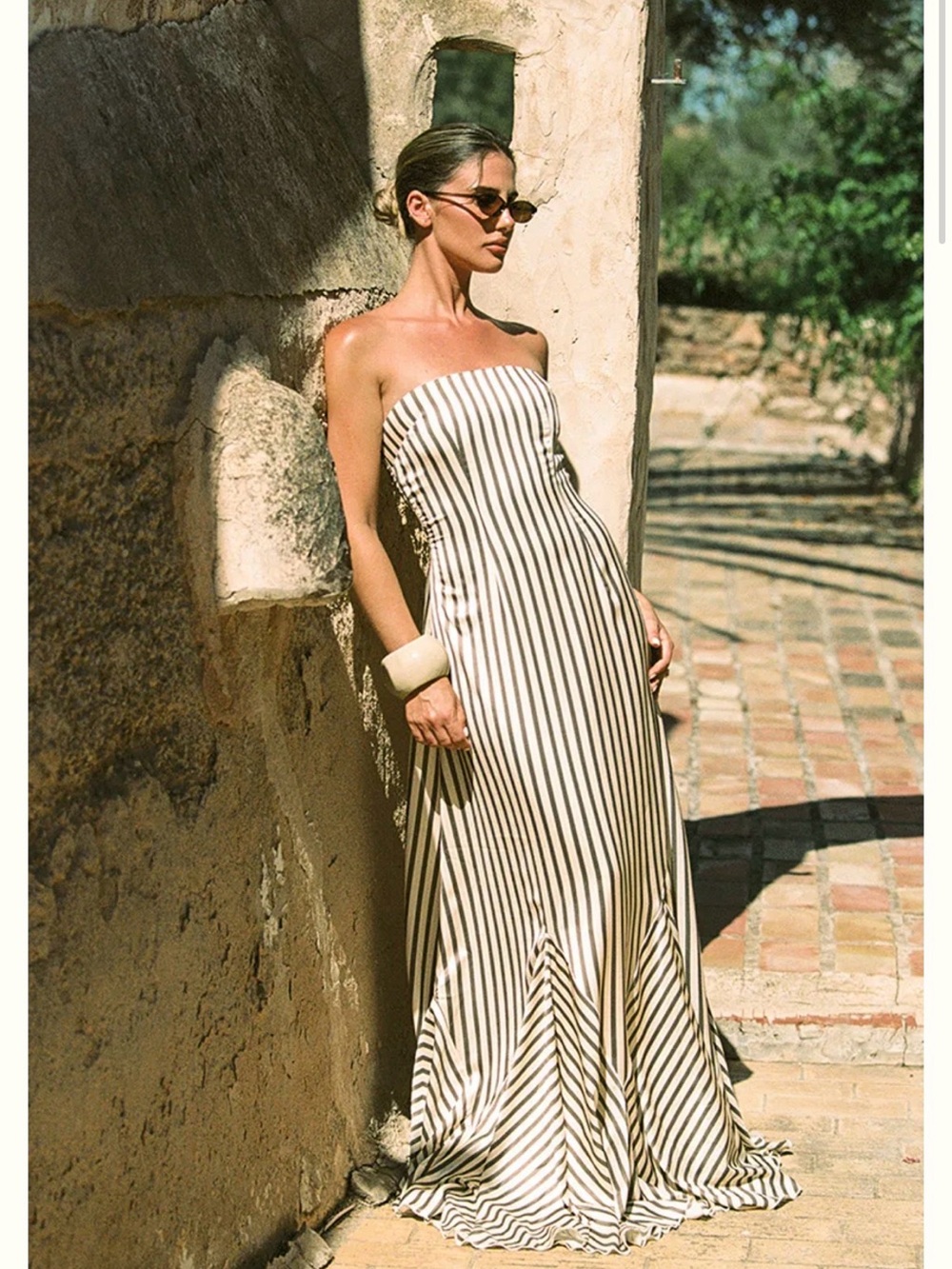 Satin Bandeau Striped Maxi Dress
